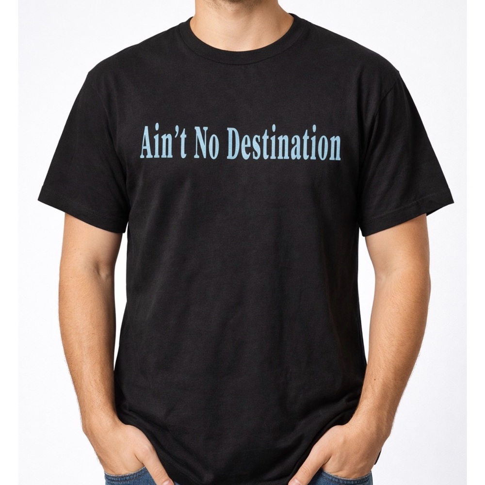 Russ Black Tee with Blue Text